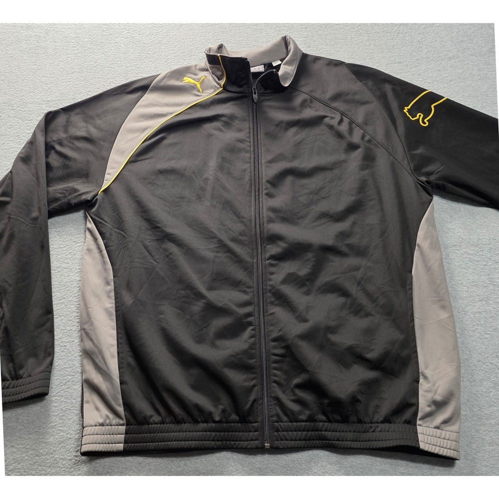 Puma Mens XL Track Jacket Black Grey Yellow Colorblock Full Zip Athletic Coat